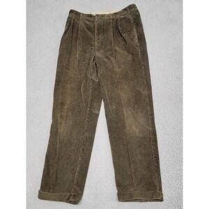 Vintage Brooks Brothers Pants Mens 34x32 (Fit 33x32) Olive Corduroy Pleat Cuffed